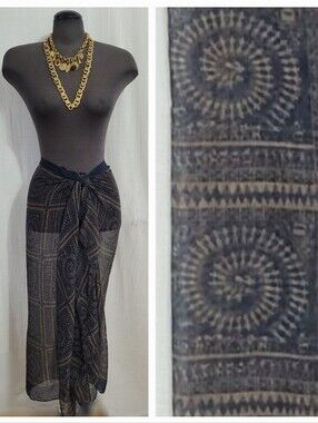Sheer Navy & Taupe Printed Sarong / Shawl